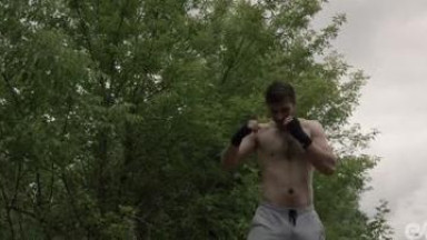 Naked outdoor training and slow masturbation