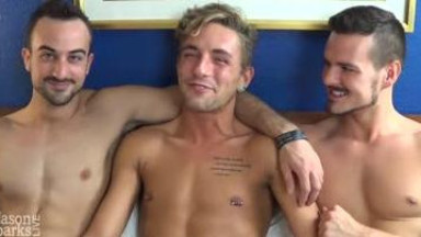 Handsome guys in hot threesome action