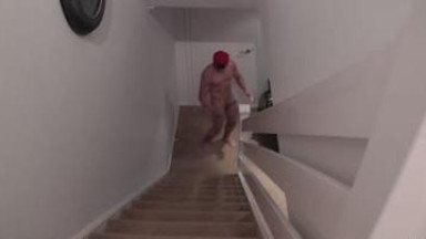 Sexy Stud on staircase