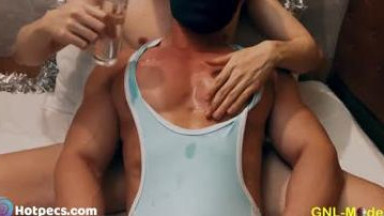 Stroking the nipples and handjob