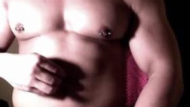 Beefy dom plays with ice and jerks his cock