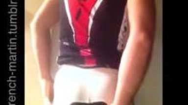 Stroking big cock in cycle outfit