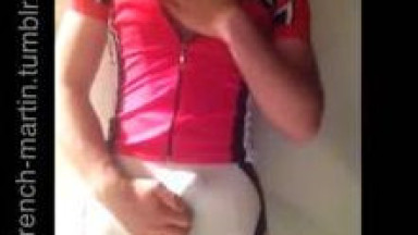 Stroking big cock in cycle outfit