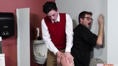 Priest is spanked and fucked in Restroom