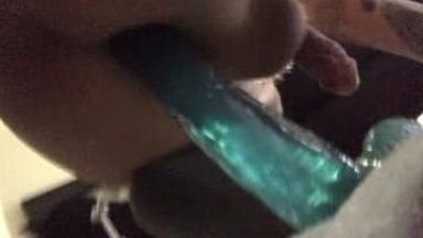 Sitting on dildo in socks