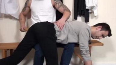 The Polish guy is spanked in the locker room