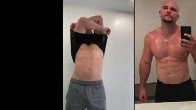 Amateur muscle stud jerks off