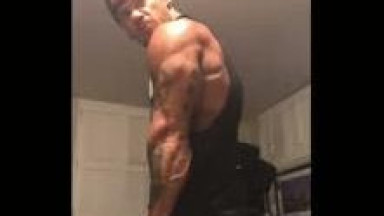 Muscle big guy jerks off