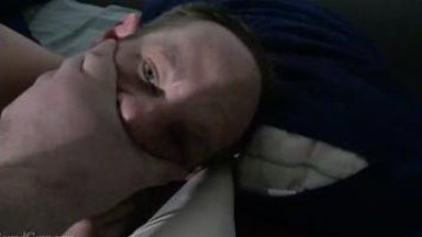 Tied guy gets handjob