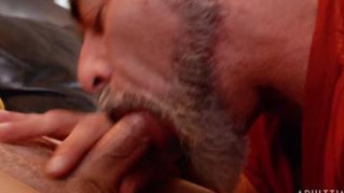 Two mature daddies having fun with dude