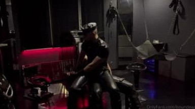 Bound leather boy huge cum load