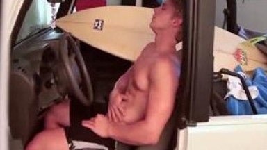 Blonde awesome hunk cums on himself