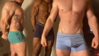 Muscle guys posing and show their cocks