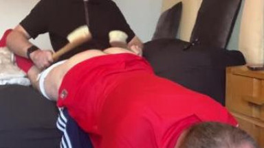 Good spanking with bath brush