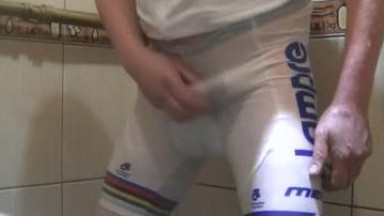 Cum in bicycle shorts in the shower