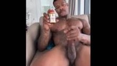 Strong black guy showing off his hard cock