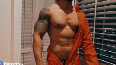 muscular handsome man is groped and massaged